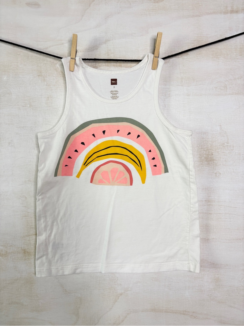 Tea Collection White Tank Top with Fruit  Rainbow Graphic
